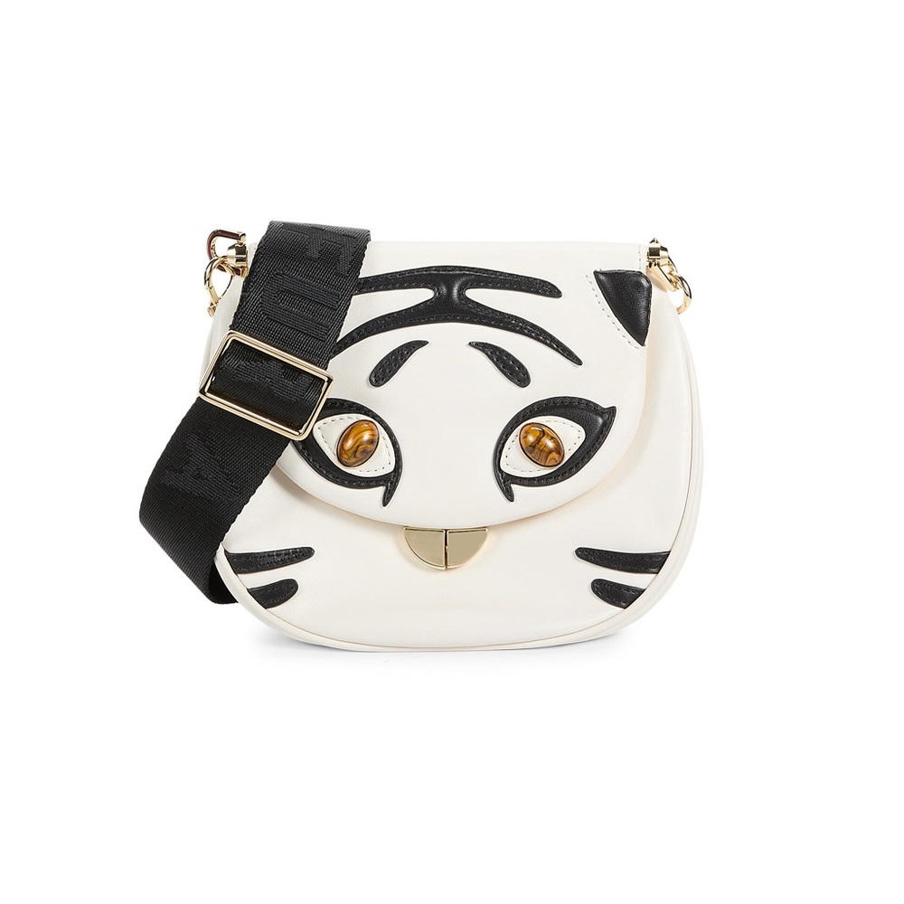 Furla White and Black Tiger Face Leather Crossbody Bag